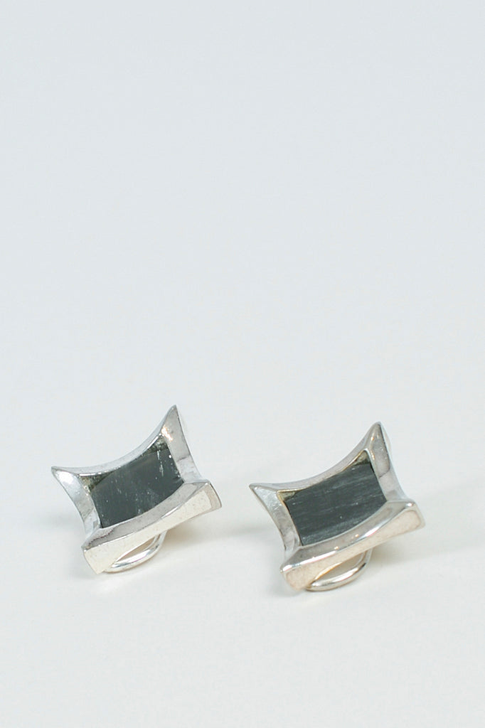 Stud Earrings Silver Obsidian