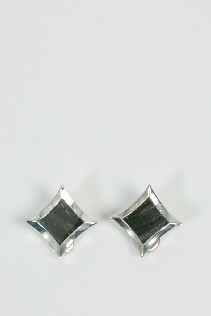 Stud Earrings Silver Obsidian